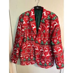 Dec. 25th Christmas Blazer Novelty Reindeer‎ Tree Lights Holiday Party Large